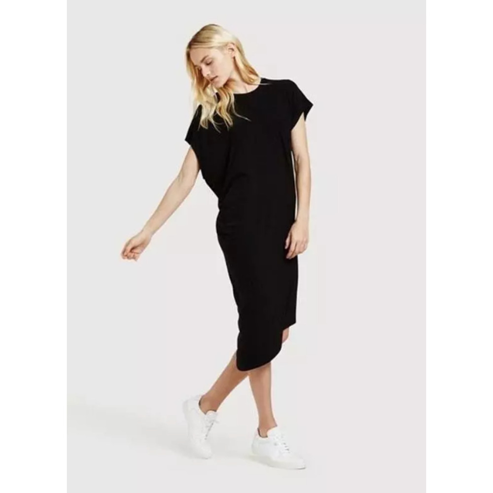 Kit and Ace Black Modal Cashmere Jersey Asymmetric T-Shirt Dress